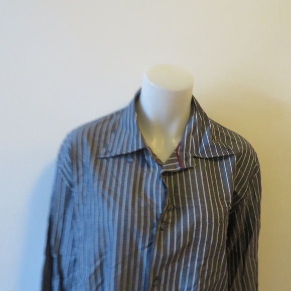 MENS ARMANI JEANS GREY WHITE PINSTRIPE BUTTON DOWN SHIRT US/L* - Picture 3 of 8